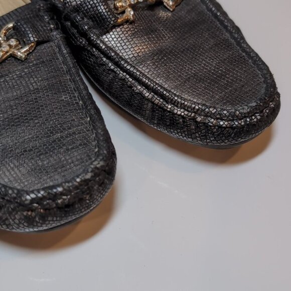 Kozi Metallic Loafer Shoes Vegan Faux Leather Rhinestone Buckle Slip On Flats - Picture 12 of 13